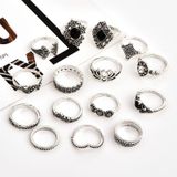 15 stuks Boheemse Retro Crystal bloem bladeren holle Lotus Gem Silver Ring Set