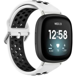 Voor Fitbit Versa 3 Tweekleurige geperforeerde ademende siliconen horlogeband (wit + zwart)