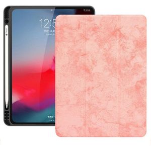 Horizontale Flip leergeval geval met pen sleuf drie-opvouwbare houder & Wake-up/slaapfunctie voor iPad Pro 12 9 (2018) (roze)