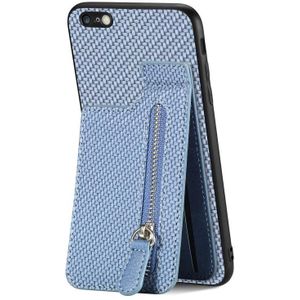 Voor iPhone 6 / 6s Koolstofvezel Verticale Flip Rits Telefoon Case(Blauw)