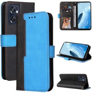 For OPPO Reno7 SE 5G Stitching-Color Flip Leather Phone Case(Blue)