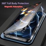 Voor iPhone 14 Pro Max Dual-Lock Anti-gluren Glas 360 Full Body Frosted Magnetische Telefoon Case (Diep Paars)