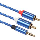 REXLIS 3610 3.5mm Male naar dubbele RCA vergulde Plug Blue katoen  gevlochten audiokabel voor RCA Input Interface actieve luidspreker  lengte: 1 8 meter