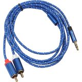 REXLIS 3610 3.5mm Male naar dubbele RCA vergulde Plug Blue katoen  gevlochten audiokabel voor RCA Input Interface actieve luidspreker  lengte: 1 8 meter