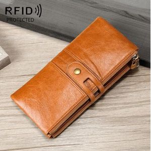 Dames Echte Lederen Lange Portemonnee Anti-diefstal Card Bag Multifunctionele Clutch Bag (Bruin)