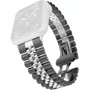 Vijf kralen roestvrijstalen vervanging horlogebanden voor Apple Watch Series 6 & SE & 5 & 4 40mm / 3 & 2 & 1 38mm (zwart + zilver)