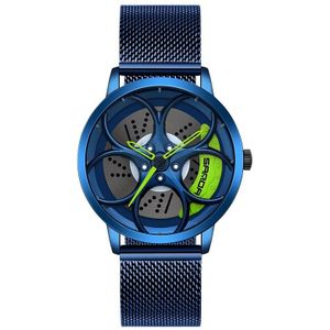 Sanda 1070 3D Ovaal uitgehold Wiel niet-roteerbaar wijzerplaat Quartz horloge voor mannen  stijl: Mesh riem