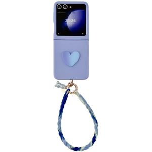 Voor Samsung Galaxy Z Flip5 5G DIY Lichtgevende Beer Telefoonhoesje met Gradint Lanyard (Blauw)