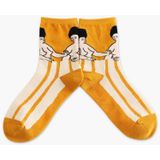 Cartoon abstracte patroon casual creatieve buis sokken  grootte: One size (gele onderkant vet vrouw)