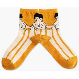 Cartoon abstracte patroon casual creatieve buis sokken  grootte: One size (gele onderkant vet vrouw)