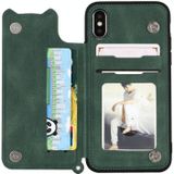 Voor iPhone XS / X Mandala Embossed PU + TPU Case met Holder & Card Slots & Photo Frame & Hand Strap(Groen)