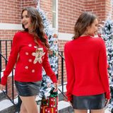 S Kerst Dames Knitwear Hertenborduurwerk Leuke gebreide trui (beer rood)