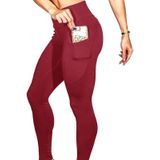 Yoga broek met zakken vrouwen sport leggings jogging training Running leggings stretch hoge elastische Gym Panty's vrouwen legging L (rood)