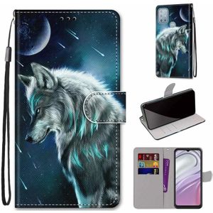 For Motorola Moto G10/G20/G30 Coloured Drawing Cross Texture Horizontal Flip Leather Phone Case with Holder & Card Slots & Wallet & Lanyard(Pensive Wolf)