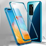 Voor Huawei P40 Magnetic Metal Frame Dubbelzijdige Tempered Glass Case (Donkerblauw)