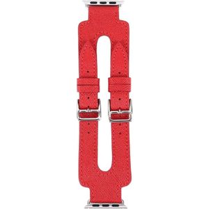 Kakapi voor Apple Watch 42mm modieuze klassieke Double-gesp koeienhuid Top lederen Watchband(Red)
