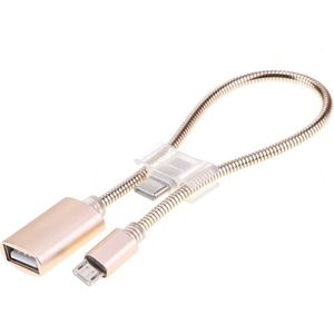 24cm 2A micro USB naar USB aluminiumlegering slang OTG adapter data laadkabel met USB-C/type-C connector  voor Galaxy  Huawei  Xiaomi  HTC  Sony  LG en andere smartphones (goud)
