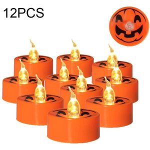 12 PCS Halloween Elektronische LED Kaarslicht  Kleur: Geel Licht Flash (Oranje Shell Ghost Face)