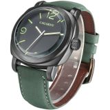 CAGARNY 6833 modieuze beknopte drie naalden Quartz Wrist Watch with lederen Band & 24-uurs indicatie & kalenderfunctie voor koppels (groene schaal)