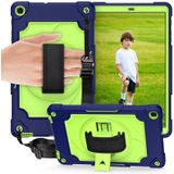 Voor Samsung Galaxy Tab A 10.1 (2019)/T515 360 Graden Rotatie Draaitafel Contrast Kleur Robot Schokbestendig Siliconen + PC Beschermhoes met Houder (Navy Blauw + Geel Groen)