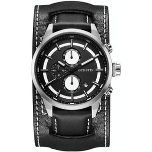 Ochstin 7235 Multifunctioneel zakelijk lederen polspols waterdicht quartz horloge (zilver + zwart)