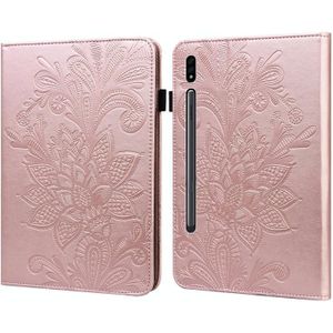 Voor Samsung Galaxy Tab S7 SM-T870 / SM-T875 / SM-T876B Kant Bloem Embossing Patroon Horizontale Flip Leren Case met Houder & Kaart Slots & Portemonnee & Photo Frame (Rose Gold)