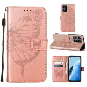 Voor Oppo Reno7 4G/F21 Pro Embossed Butterfly Leather Phone Case (Rose Gold)