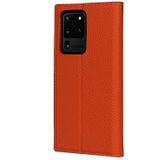 Voor Samsung Galaxy S20 Ultra Litchi Textuur Horizontale Flip Top Laag Koeienhuid Lederen Case met Houder & Card Slots & Portemonnee & Strap & Wire Winder (Oranje)