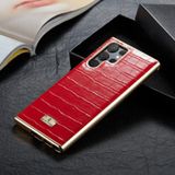 Voor Samsung Galaxy S22 Ultra 5G Fierre Shann Krokodil Textuur Galvaniseren PU Telefoon Case (Rood)