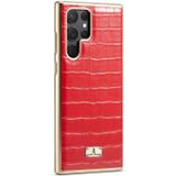 Voor Samsung Galaxy S22 Ultra 5G Fierre Shann Krokodil Textuur Galvaniseren PU Telefoon Case (Rood)
