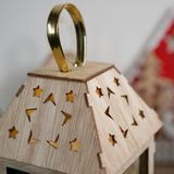 Houten kerstdecoratie Wind Lantern LED Lichtgevende ornamenten Draagbare Lantaarn Vakantie Lichten  Grootte: L (D Ronde)