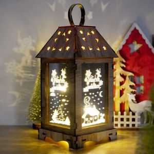 Houten kerstdecoratie Wind Lantern LED Lichtgevende ornamenten Draagbare Lantaarn Vakantie Lichten  Grootte: L (D Ronde)