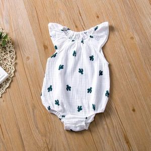 Baby meisje vouw print cartoon patroon jumpsuit (kleur: witte cactus grootte: 80)