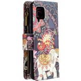 Voor Samsung Galaxy A42 5G Gekleurd tekenpatroon Rits Horizontale Flip Lederen case met Holder & Card Slots & Wallet(Flower Elephants)