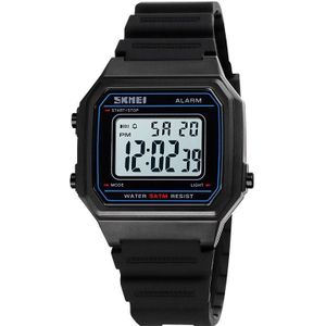 SKMEI 1698 50m waterdichte multifunctionele sport vierkante pin gesp lichtgevend digitaal horloge (zwart wit)