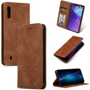 Retro huid voelen Business magnetische horizontale Flip lederen case voor Samsung Galaxy A10 (bruin)