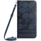 Crossbody Football Texture Magnetic PU Phone Case For iPhone 12 Pro(Dark Blue)