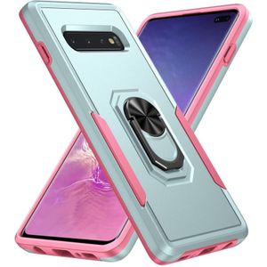 Voor Samsung Galaxy S10 + Pioneer Armor Heavy Duty PC + TPU Houder Phone Case (groen + roze)