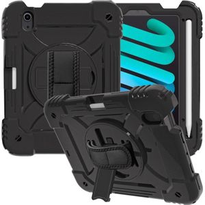 Schokbestendig PC + Siliconencombinatie Case met Houder & Handriem & Schouderriem voor iPad Mini 6 (Zwart)