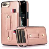 Polsband Standstand Wallet Lederen telefoonhoesje voor iPhone 7 Plus / 8 Plus (Rose Gold)