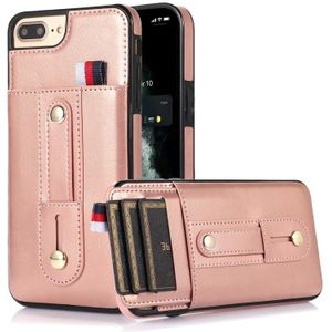 Polsband Standstand Wallet Lederen telefoonhoesje voor iPhone 7 Plus / 8 Plus (Rose Gold)