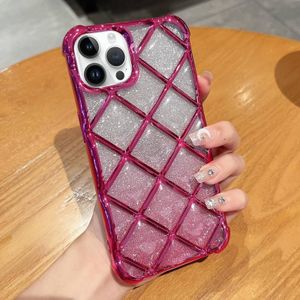 Voor iPhone 12 Pro Max 3D Diamond Lattice Laser Gravure Glitter Paper Phone Case(Gradient Rose Red)