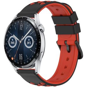 Voor Huawei Watch GT3 46 mm 22 mm tweekleurige poreuze siliconen horlogeband (zwart + rood)