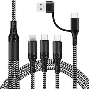 5 in 1 3A USB + USB-C / TYPE-C tot 8 PIN + MICRO USB + USB-C / TYPE-C-interface Twee-Color Gevlochten Fast Charging Data Kabel  Kabellengte: 1.2m (Zwart)