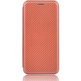 Voor OnePlus 6 Carbon Fiber Texture Magnetic Horizontal Flip TPU + PC + PU Leather Case met kaartsleuf(bruin)