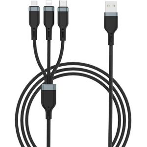 WIWU PT05 3 IN 1 USB NAAR USB-C / TYPE-C + 8 PIN + MICRO USB Platinum-gegevenskabel  kabellengte: 1.2m