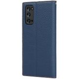 Voor Samsung Galaxy S20 Fe Litchi Textuur Horizontale Flip Top Laag Koeienhuid Lederen Case met Houder & Card Slots & Portemonnee & Strap & Wire Winder (Dark Blue)