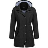 Casual vrouwen waterdichte taille hooded lange jas (zwart)