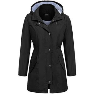 Casual vrouwen waterdichte taille hooded lange jas (zwart)
