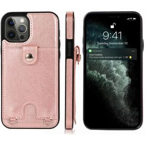 Schokbestendige PU Leather + TPU beschermhoes met kaartslot & lanyard voor iPhone 12 Pro Max(Rose Gold)